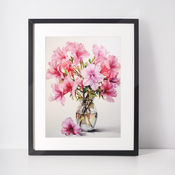 Watercolor Azalea Wall Art Illustration Print Poster Unframed - Picture 3 of 5